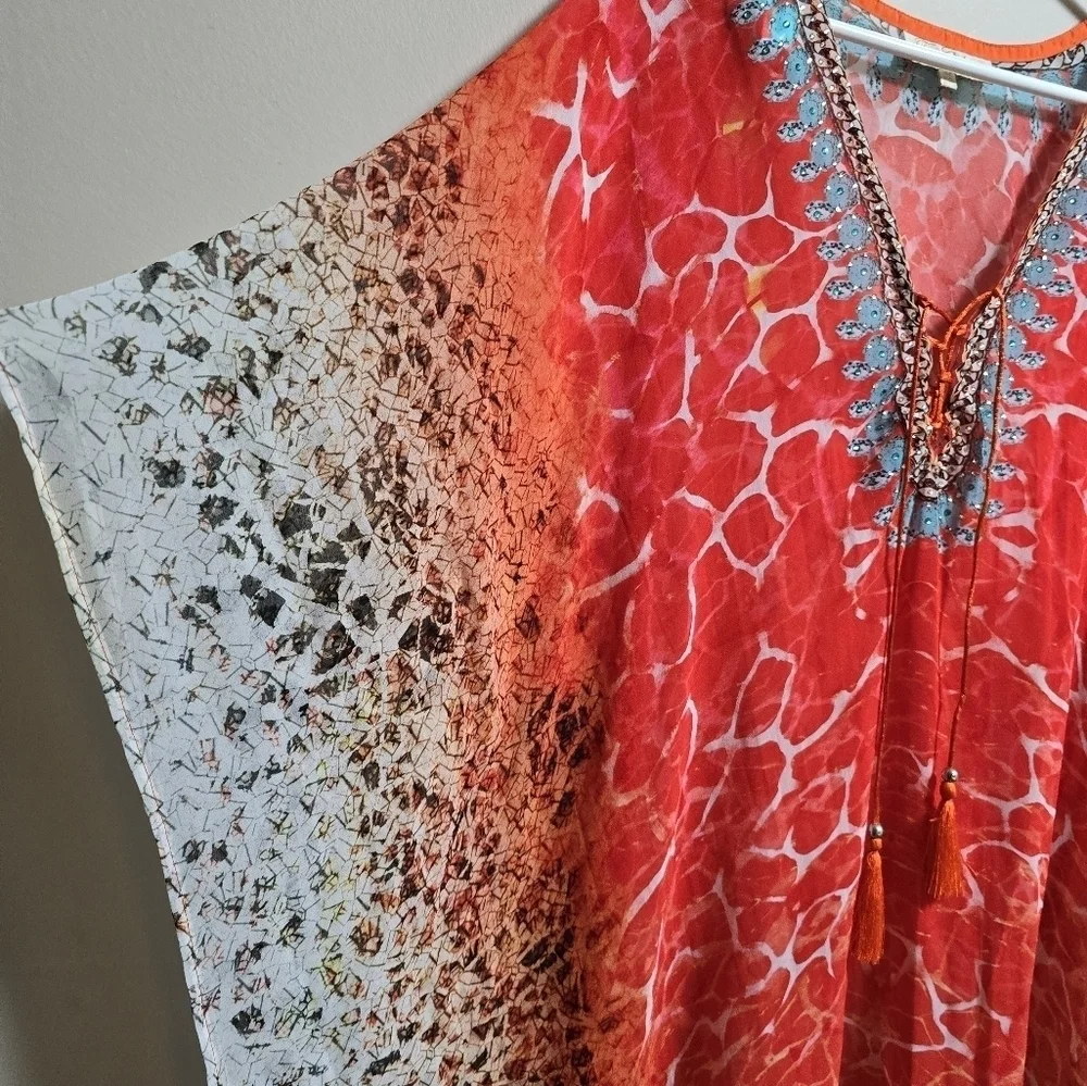 True colors sheer cover up color orange with rhinestones embellishment one size - Picture 2 of 8